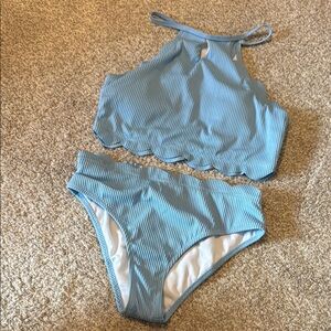 Blue Ribbed Bikini Set